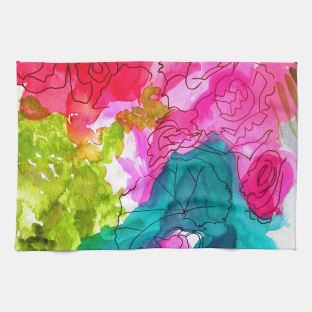 Spring Flowers watercolour abstract art Tea Towel (Horizontal)