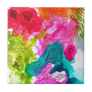 Spring Flowers watercolour abstract art Tile