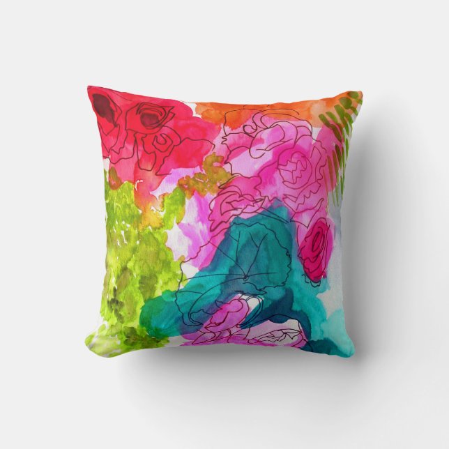 Spring Flowers watercolour abstract floral art Cushion (Front)