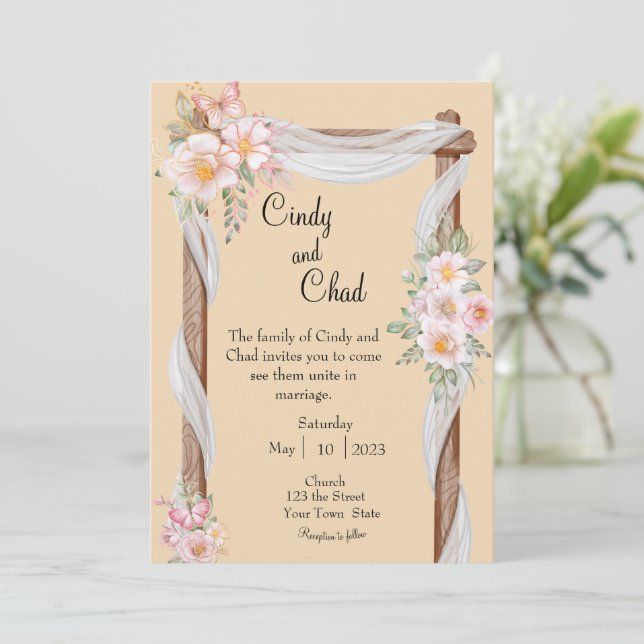 Spring Flowers Wedding Invitation (Standing Front)