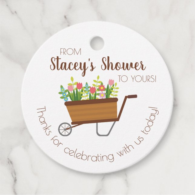 Spring Flowers Wheelbarrow Garden Favour Gift Tag (Front)