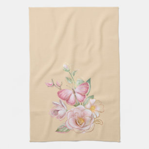 Spring Flowers White Pink Yellow Kitchen Towel