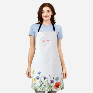 Spring Flowers with Script Name Apron