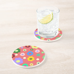 Spring Flowers Y2K Retro Pattern Coaster
