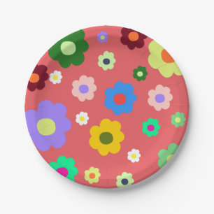 Spring Flowers Y2K Retro Pattern Paper Plate
