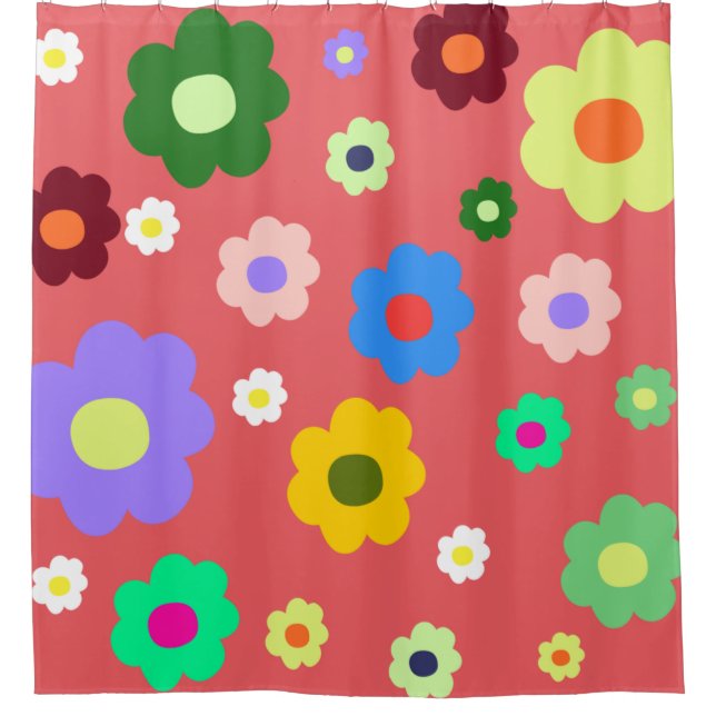 Spring Flowers Y2K Retro Pattern Shower Curtain (Front)