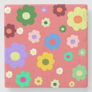 Spring Flowers Y2K Retro Pattern Stone Coaster