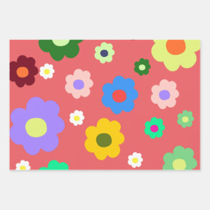Spring Flowers Y2K Retro Pattern Wrapping Paper Sheet