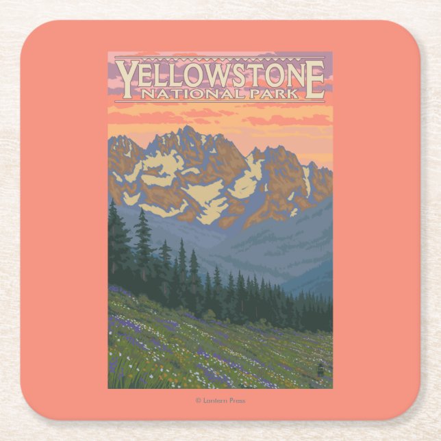 Spring Flowers - Yellowstone National Park Square Paper Coaster (Front)