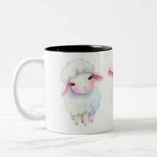 spring fluffy lambs  Two-Tone coffee mug