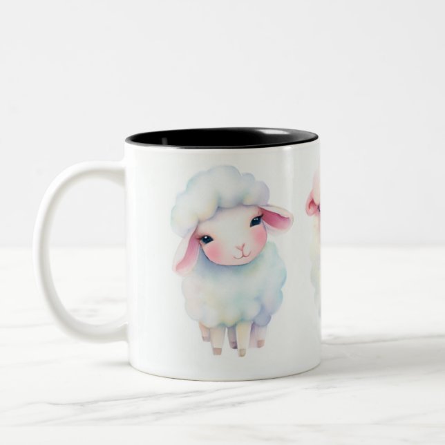 spring fluffy lambs  Two-Tone coffee mug (Left)