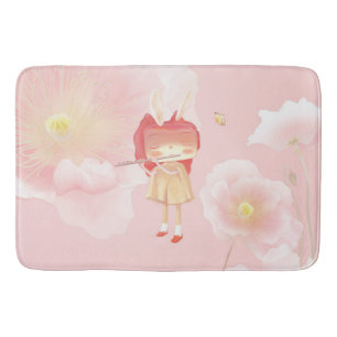 Spring Flute: Bunny Girl Playing Music in Pink Gar Bath Mat