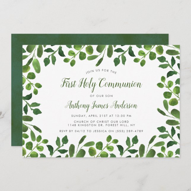 Spring Foliage Holy Communion Or Confirmation Invitation (Front/Back)