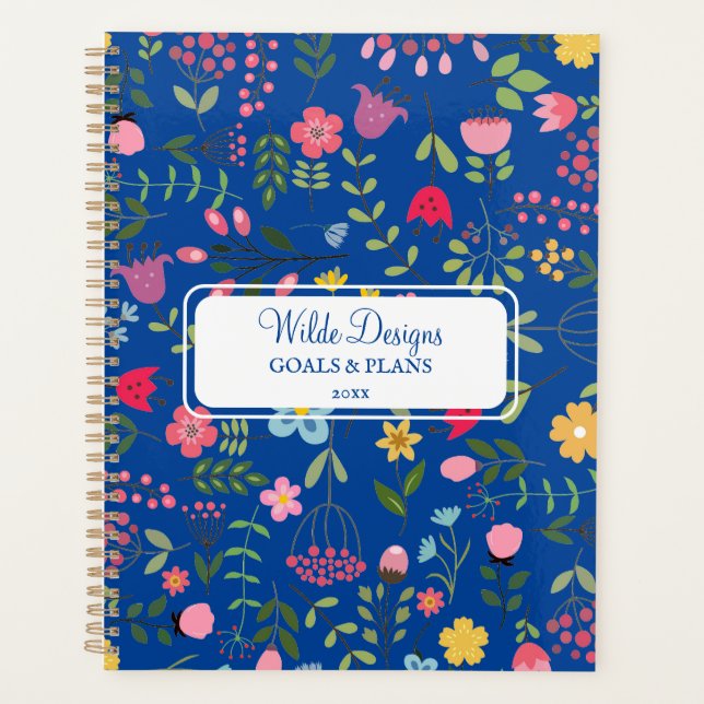 Spring for Wildflowers Floral Pattern Bright Blue Planner (Front)