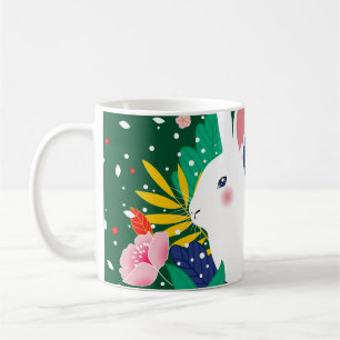 Spring Forest Flower White Bunny  Coffee Mug