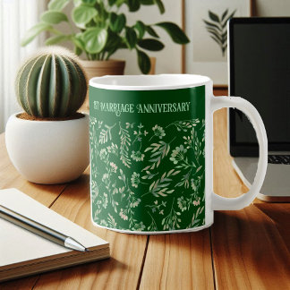 Spring Forest Green Botanical Leaves Anniversary  Coffee Mug