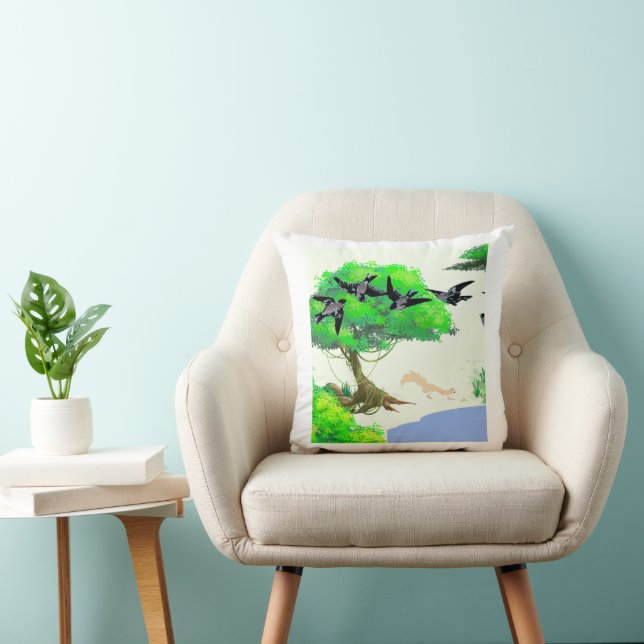 Spring Forest Life with Birds and Squirrel – Natur Cushion (Chair)