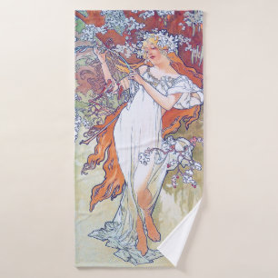 Spring (Four Seasons), Alphonse Mucha Bath Towel