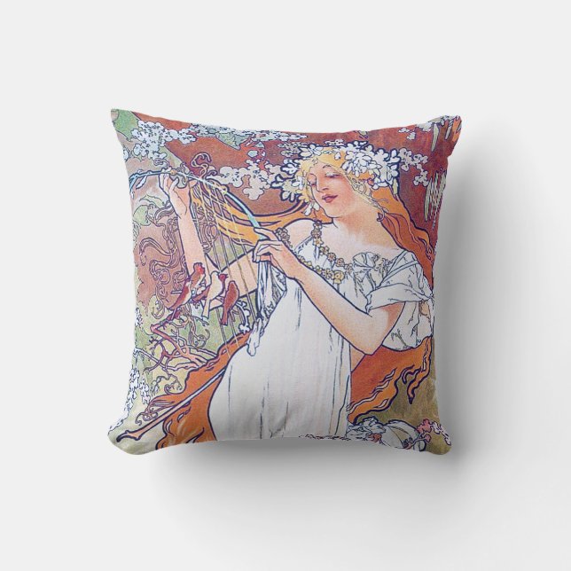 Spring (Four Seasons), Alphonse Mucha Cushion (Front)