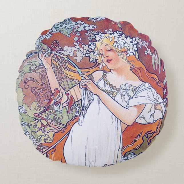 Spring (Four Seasons), Alphonse Mucha Throw Pillow (Front)