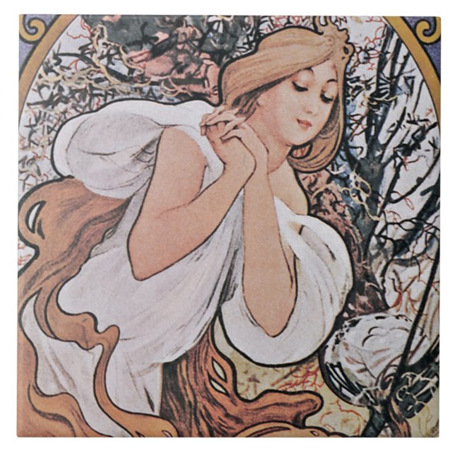 Spring (Four Seasons), Mucha Ceramic Tile (Front)