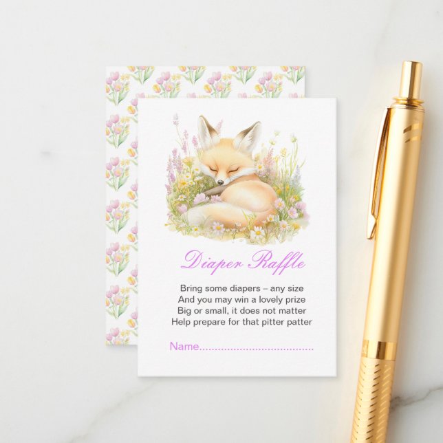 Spring Fox Baby Shower Diaper Raffle Enclosure Card (Front/Back In Situ)