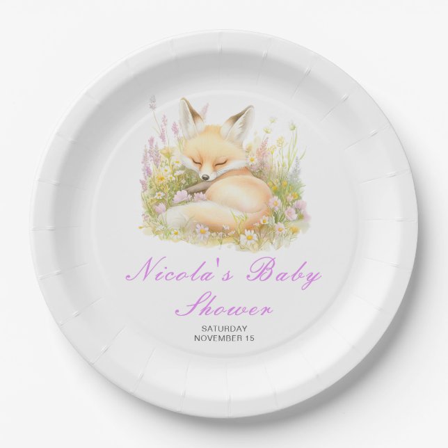 Spring Fox Baby Shower Paper Plate (Front)