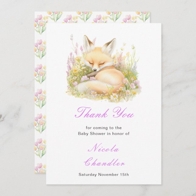 Spring Fox Baby Shower Thank You Card (Front/Back)