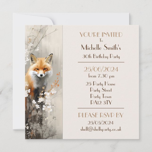 Spring Fox Birthday Party Invitation (Front)