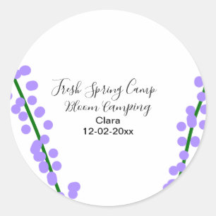 Spring fresh camping lavender flowers name date si classic round sticker