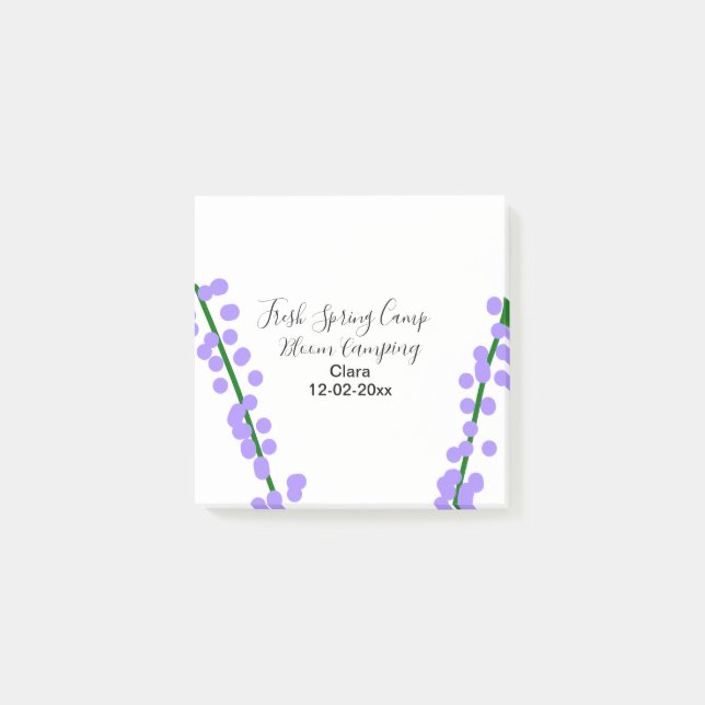 Spring fresh camping lavender flowers name date si post-it notes (Front)