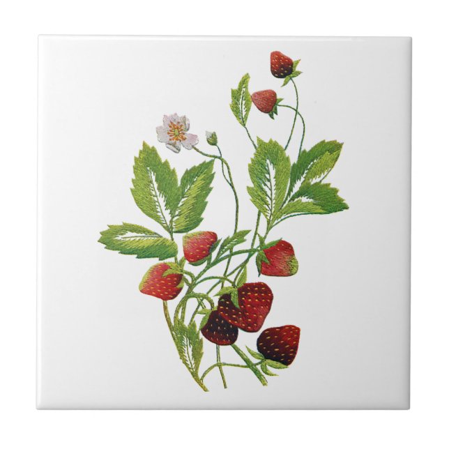Spring Fresh Strawberries Embroidery Tile (Front)