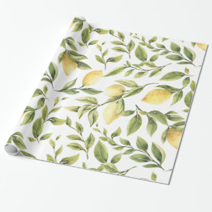 Spring Fresh watercolor yellow lemon green leaves Wrapping Paper