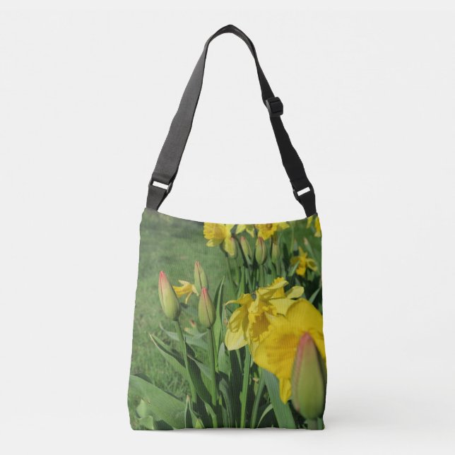 spring, friendly, blossoms, flowers, daffodils, crossbody bag (Front)