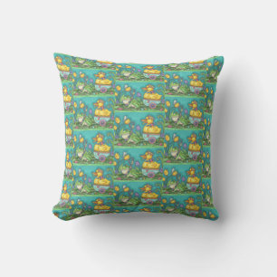 SPRING FROG & DUCK PRINCE EASTER THROW PILLOW