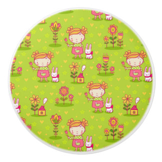 Spring Fun With Little Girl Ceramic Knob