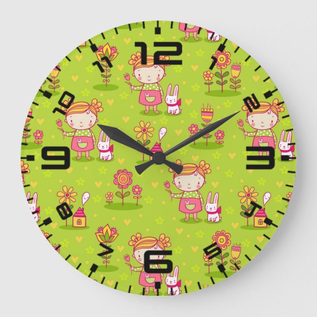 Spring Fun With Little Girl Large Clock (Front)