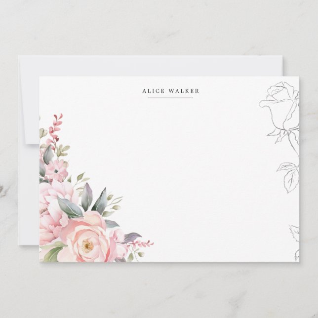Spring Garde Blush Floral Stationery Note Card (Front)
