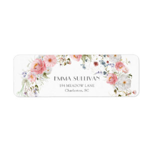 Spring Garden Arc Wildflowers Pink White Wedding Return Address Label