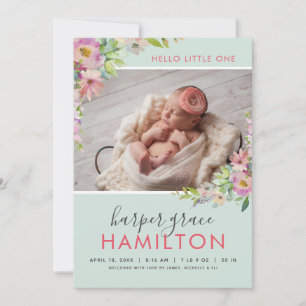 Spring Garden Baby Girl Photo Birth Announcement