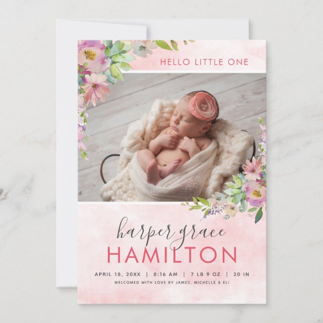Spring Garden Baby Girl Photo Birth Announcement (Front)