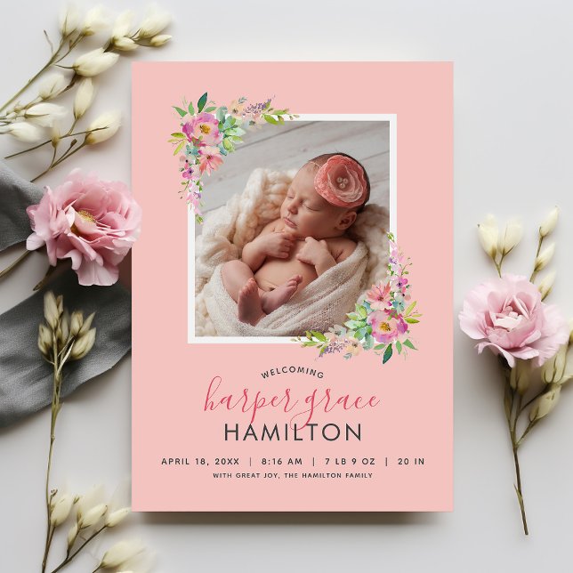 Spring Garden Baby Girl Photo Birth Announcement (Creator Uploaded)