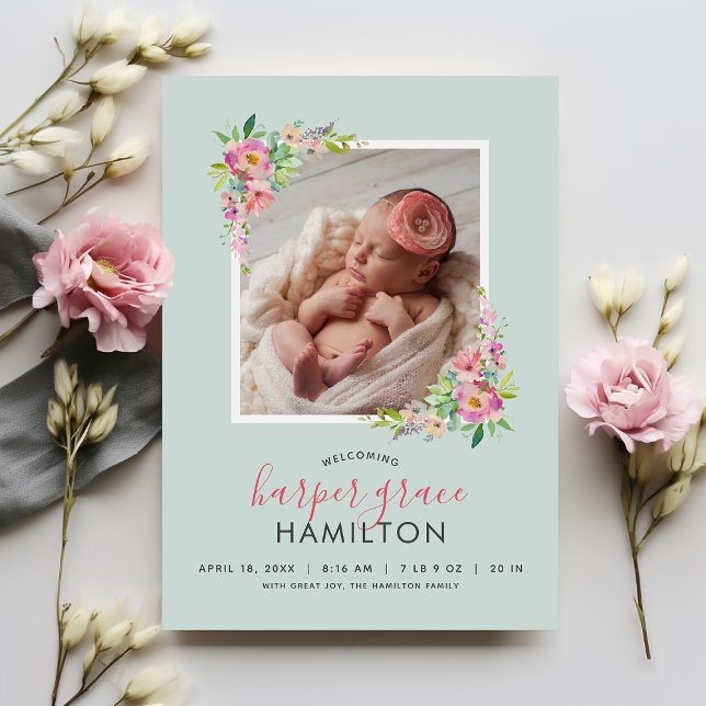 Spring Garden Baby Girl Photo Birth Announcement (Creator Uploaded)