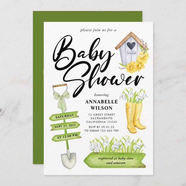 Spring Garden Baby Shower Invitation (Front/Back)