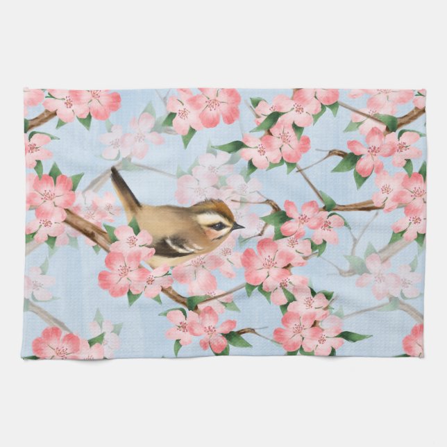 Spring Garden Birds & Floral Tea Towel (Horizontal)