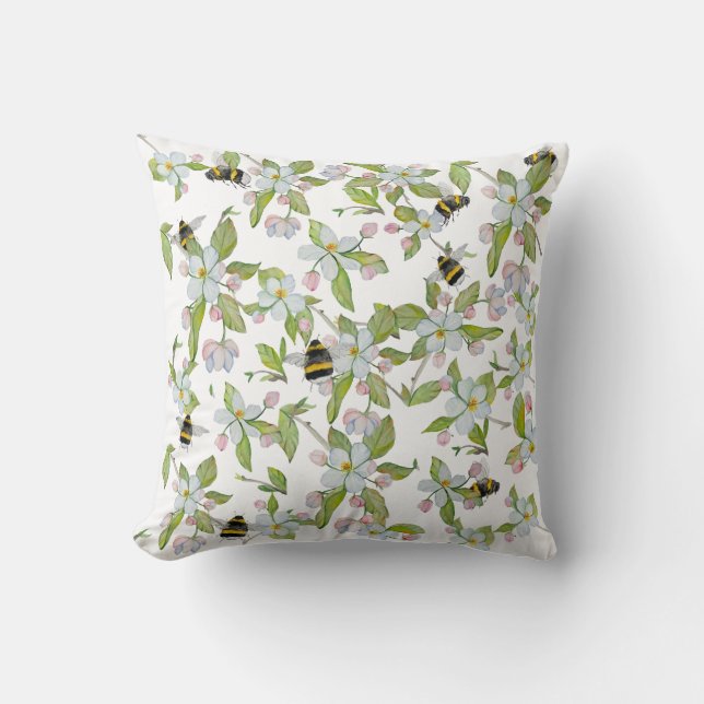 Spring garden blooms and bumblebees cushion (Front)