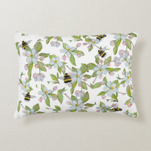 Spring garden blooms and bumblebees decorative cushion