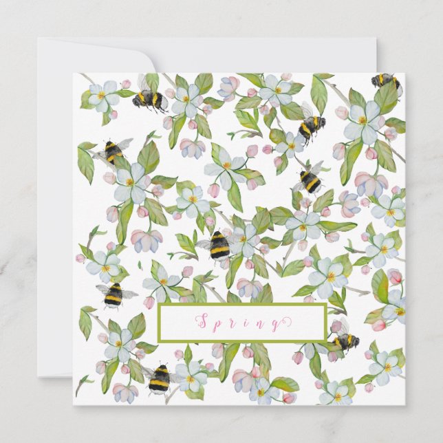 Spring garden blooms and bumblebees invitation (Front)