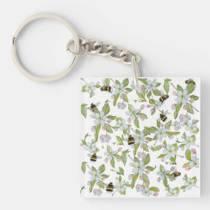 Spring garden blooms and bumblebees key ring
