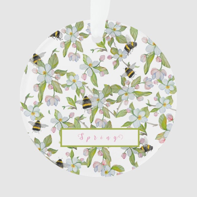 Spring garden blooms and bumblebees ornament (Front)